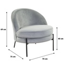 Modern kerek bársony fotel, szürke fekete fém lábbal - GALET