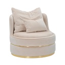 Bársony hatású fotel, arany díszítéssel, törtfehér - AEVA