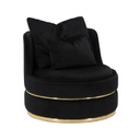 Bársony hatású fotel, arany díszítéssel, fekete - AEVA