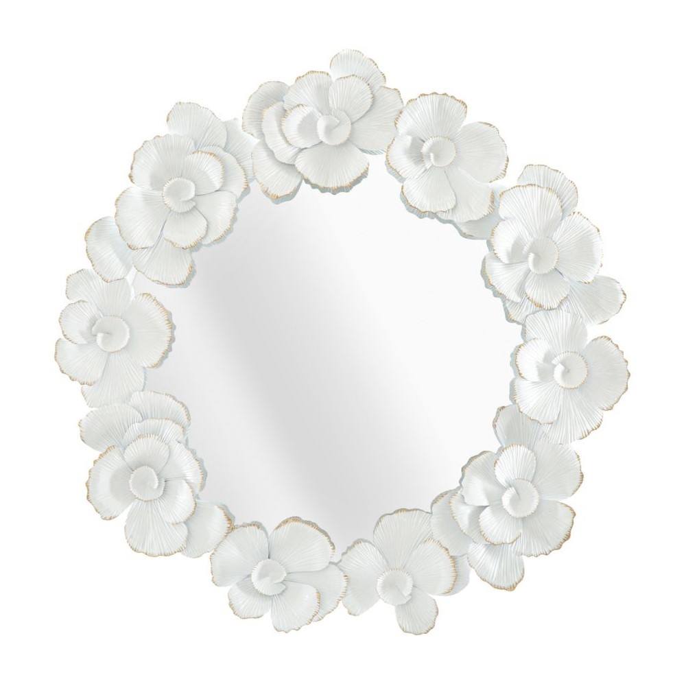 Fehér virágokkal díszített kerek falitükör, fehér - FLORAL