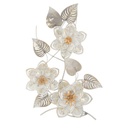 Aranyozott virágos fém fali dekoráció, levelekkel, törtfehér - ABRICOTIER