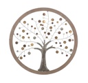 Fát ábrázoló fali dekoráció, kerek fa kerettel, ezüst-arany - ARBRE DE VIE