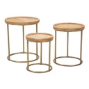Kerek fa asztalka szett, 3 db, natúr fa - AULNE