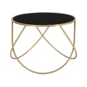 Kerek üveg dohányzóasztal, hajlított lábbal, 60 cm, fekete-arany - CANOPUS