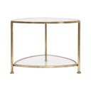 Háromszög alakú üveg dohányzóasztal, polccal, arany - DEMI-LUNE