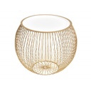 Fém gömb alakú asztalka, kivehető tálcával, 51 cm, arany-fehér - DISCO