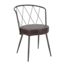 Műbőr étkezőszék, keresztezett fém háttámlával, sötétbarna - BROC