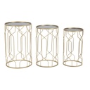 Tükrös kerek asztalka szett, geometrikus vázzal, 3 db, arany - FOKUS