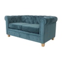 2 személyes Chesterfield bársony kanapé, olajkék - OXFORD