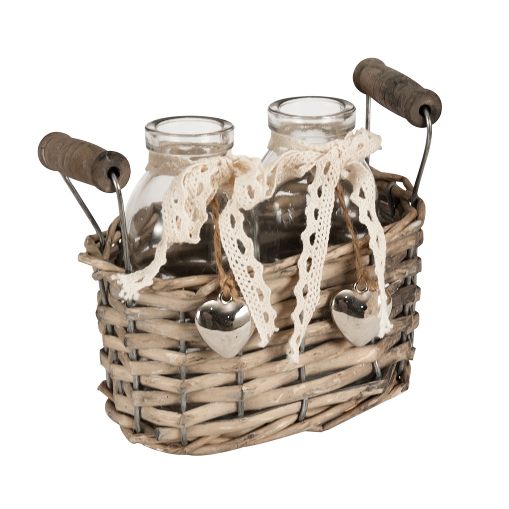 2 üveg váza fonott kosárban - PROVENCE