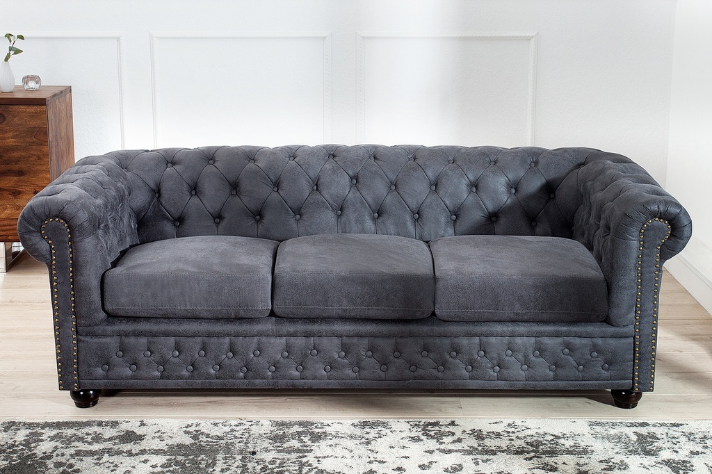 3 személyes chesterfield kanapé, antik szürke - CAMBRIDGE