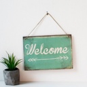 Akasztós táblakép, feliratos, 24x17 cm, menta - WELCOME