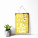 Akasztós táblakép, macska, 17x24 cm, sárga - CAT LOVER