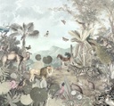 Állatokat és dzsungelt ábrázoló tapéta, 300x280 cm, zöld-világoskék - AKUNA
