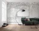 Antik hatású bordűrös falat ábrázoló tapéta, 400x280 cm, halványszürke - PETIT TRIANON