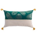 Arany levél mintás díszpárna, rojtokkal, 30x50 cm, zöld-fehér - SAISON