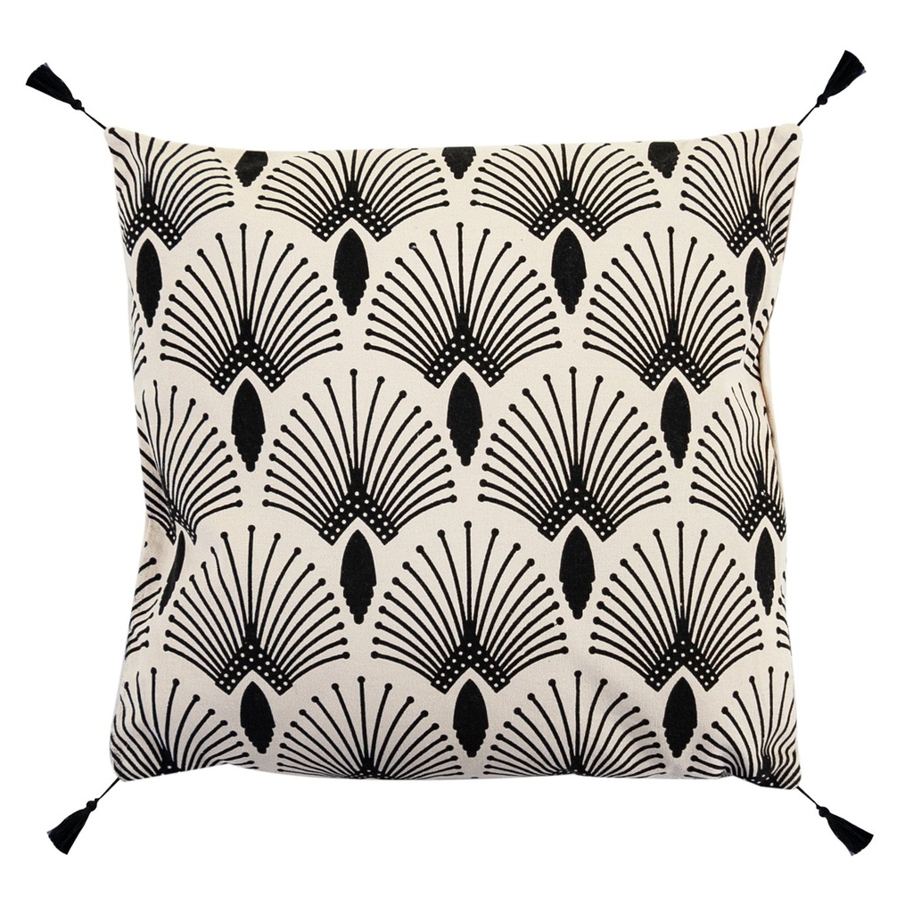 Art déco mintás díszpárna, rojtokkal, 45x45 cm, fekete-fehér - ART DECO