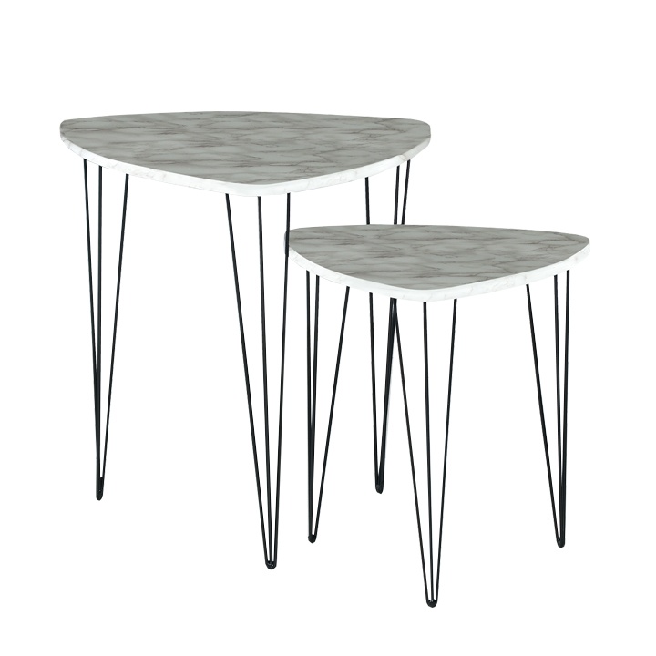 Asztalka szett, 2 db, fehér márvány mintás - MARBLE