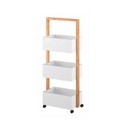 Bambusz polc, kerekekkel és 3 kosárral, fehér - ALTO