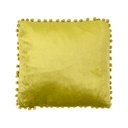 Bársony díszpárna, pomponokkal, 40x40 cm, olívazöld - POMPONETTE