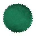 Bársony kerek díszpárna, pomponokkal, 40 cm, sötétzöld - SMARTY