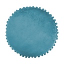 Bársony kerek díszpárna, pomponokkal, 40 cm, olajkék - SMARTY