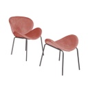 Bársonyszövet fotel lábtartóval, púderrózsaszín - FOURMIZ