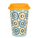 Bögre 4 dl szilikon tetővel, narancs mozaik mintával - PORTUGAL