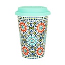 Bögre 4 dl szilikon tetővel, türkizkék mozaik mintával - PORTUGAL