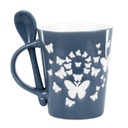 Bögre kanállal 330ml pillangós, kék - PAPILLON