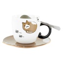 Bögre tányérral és kanállal barna, cicás - CHAT MALIN