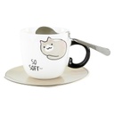 Bögre tányérral és kanállal szürke, cicás - CHAT MALIN