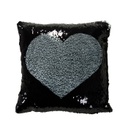 Csillag-szív mintás díszpárna, flitteres, 37x37 cm, fekete-ezüst - STRASS ET PAILLETTES