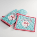 Edényfogó kesztyű és alátét, flamingós - HAPPY COCTAIL