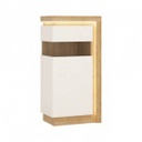 Egyajtós vitrin, LED világítással, 2 polccal, balos, fehér-tölgy - ARIZONA