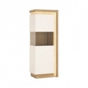 Egyajtós vitrin, LED világítással, 3 polccal, balos, fehér-tölgy - ARIZONA