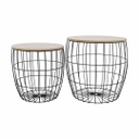 Fém kosaras kisasztal szett, geometrikus mintával, 2 db, fekete - VIRGINIE
