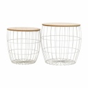 Fém kosaras kisasztal szett 2 db, fehér vázzal - LOUISIANE