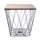 Fém kosaras lerakóasztal, négyzet, natúr fa - ADONIS
