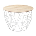 Fém kosaras lerakóasztal, fa fedéllel, fehér - HOBA