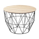 Fém kosaras lerakóasztal, fa fedéllel, fekete - HOBA