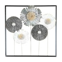 Fém virágos fali dekoráció, fekete kerettel, 50x50 cm, ezüst - MARGUERITE