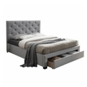 Franciaágy steppelt fejtámlával, fiókkal, 180x200 cm, világosszürke - JULIENNE