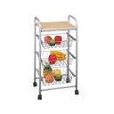 Gurulós konyhapult, 3 kosárral, fém - DESSERTE