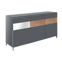 Háromajtós magasfényű vitrines komód, antracit-diófa - BISE