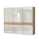 Három tolóajtós magasfényű gardróbszekrény, törtfehér-diófa - ALIZE