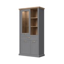 Háromajtós vitrines szekrény, fiókkal és LED világítással, szürke-diófa - MISSISSIPPI