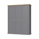 Háromajtós gardróbszekrény, ruhasínekkel és polcokkal, szürke-diófa - MISSISSIPPI