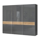 Három tolóajtós magasfényű gardróbszekrény, antracit-tölgy - BISE