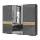 Három tolóajtós magasfényű gardróbszekrény, tükörrel, antracit-tölgy - BISE